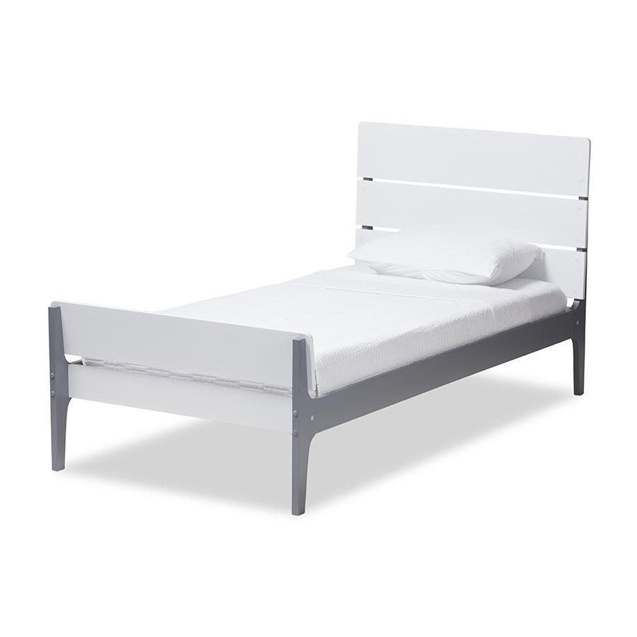 Classic Mission Style White and Dark Grey-Finished Wood Twin Platform Bed. Picture 1