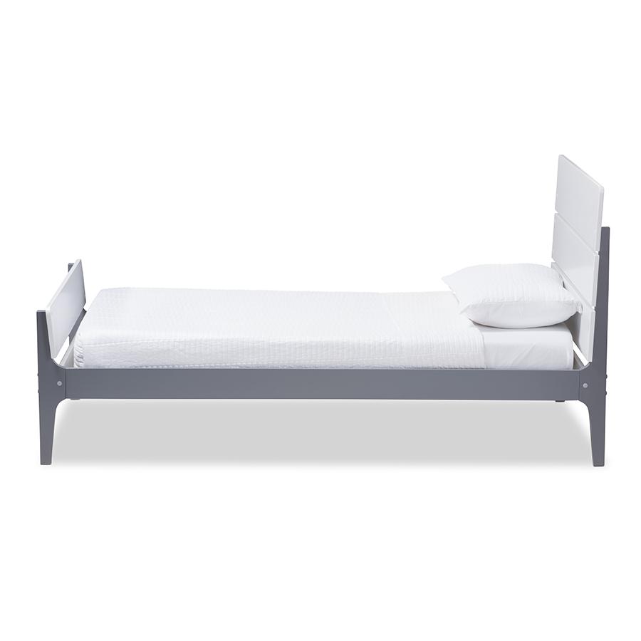 Classic Mission Style White and Dark Grey-Finished Wood Twin Platform Bed. Picture 2