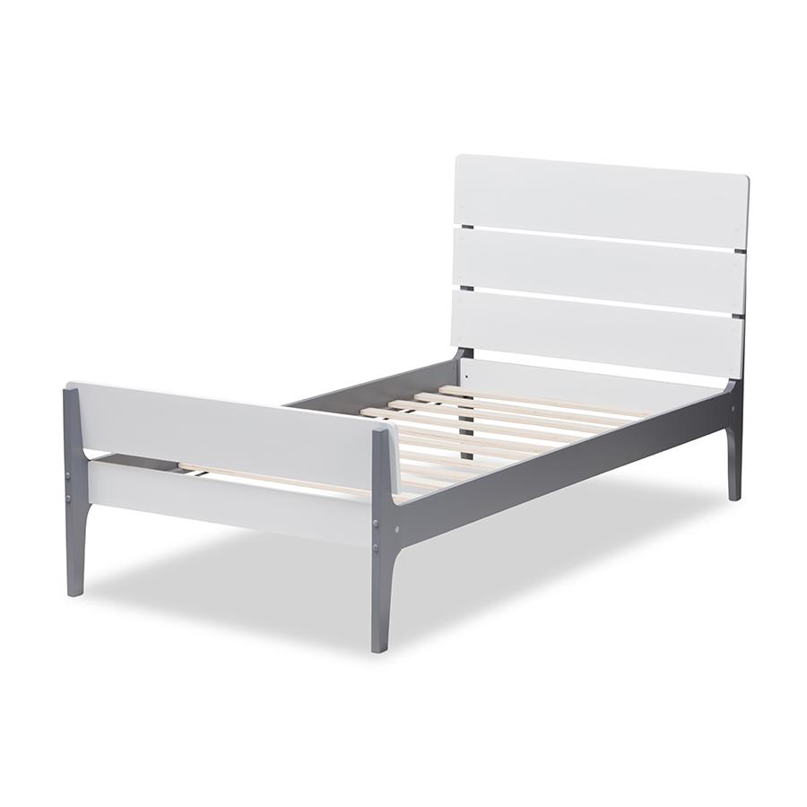 Classic Mission Style White and Dark Grey-Finished Wood Twin Platform Bed. Picture 3
