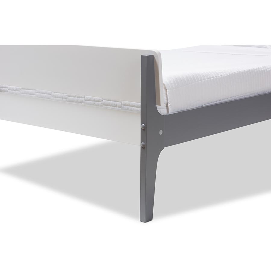 Classic Mission Style White and Dark Grey-Finished Wood Twin Platform Bed. Picture 5