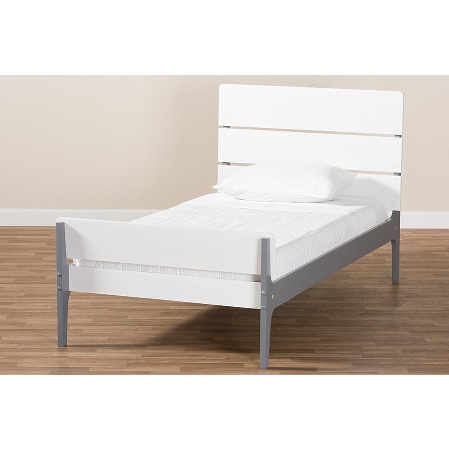 Nereida Modern Classic Mission Style White and Dark Grey-Finished Wood Twin Platform Bed. Picture 8