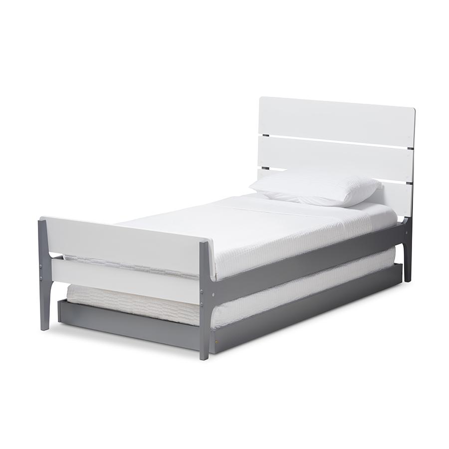 Classic Mission Style White and Grey-Finished Wood Twin Platform Bed. Picture 1