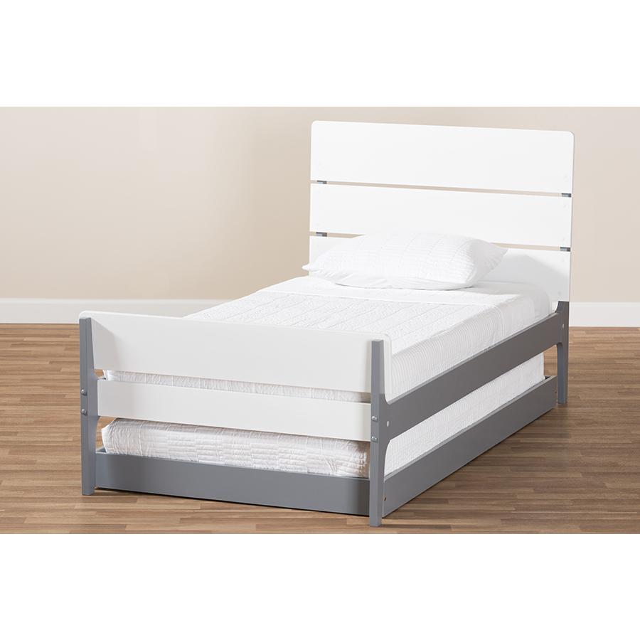 Classic Mission Style White and Grey-Finished Wood Twin Platform Bed. Picture 11
