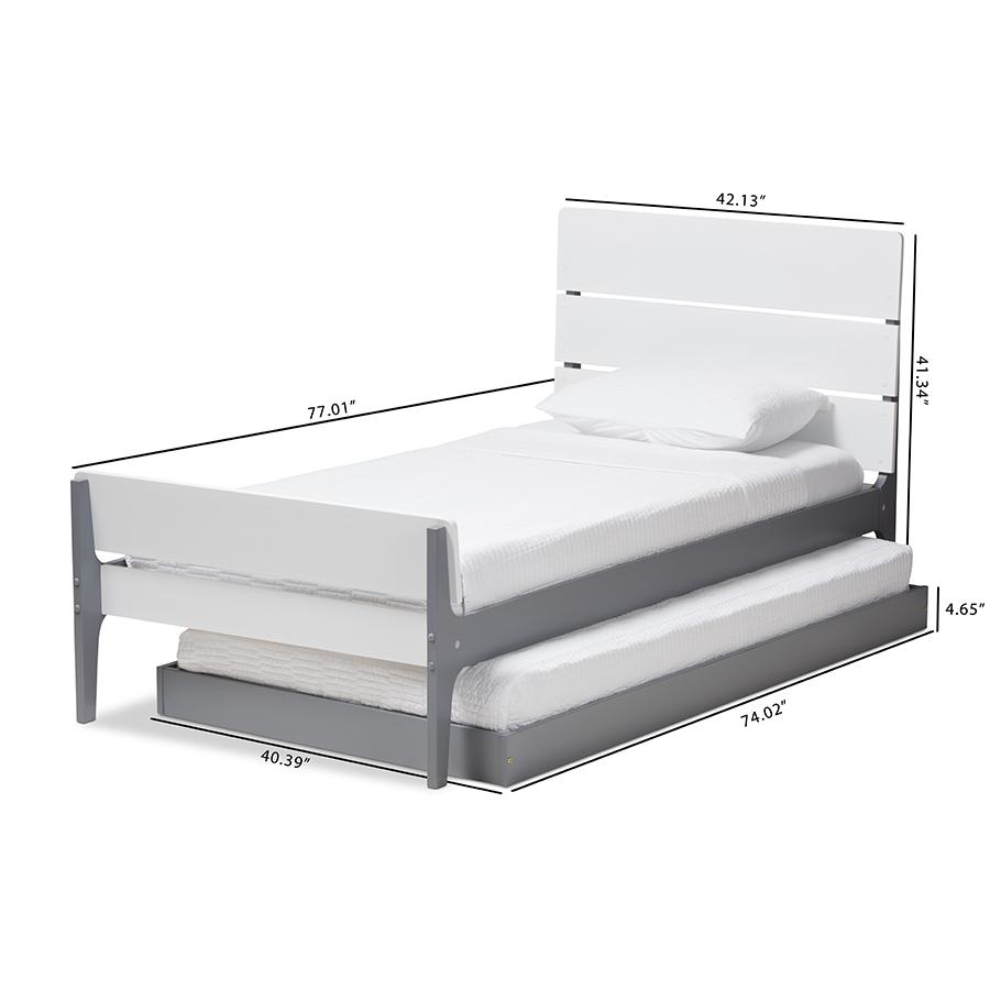 Classic Mission Style White and Grey-Finished Wood Twin Platform Bed. Picture 2