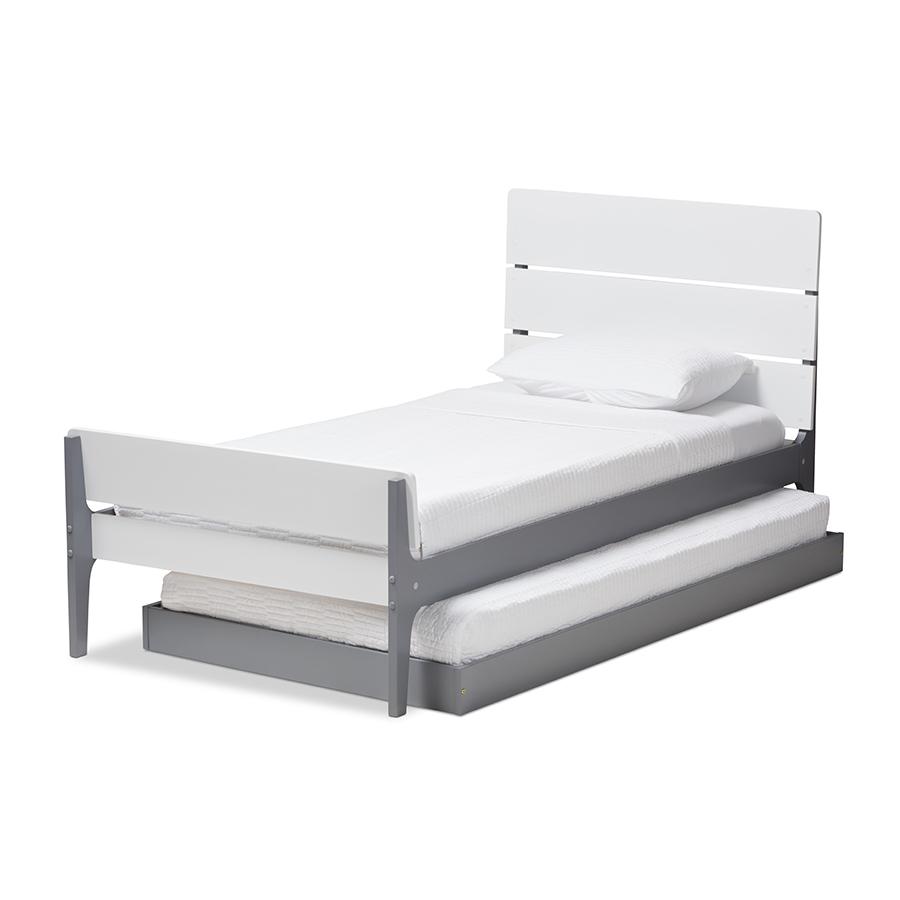 Classic Mission Style White and Grey-Finished Wood Twin Platform Bed. Picture 3