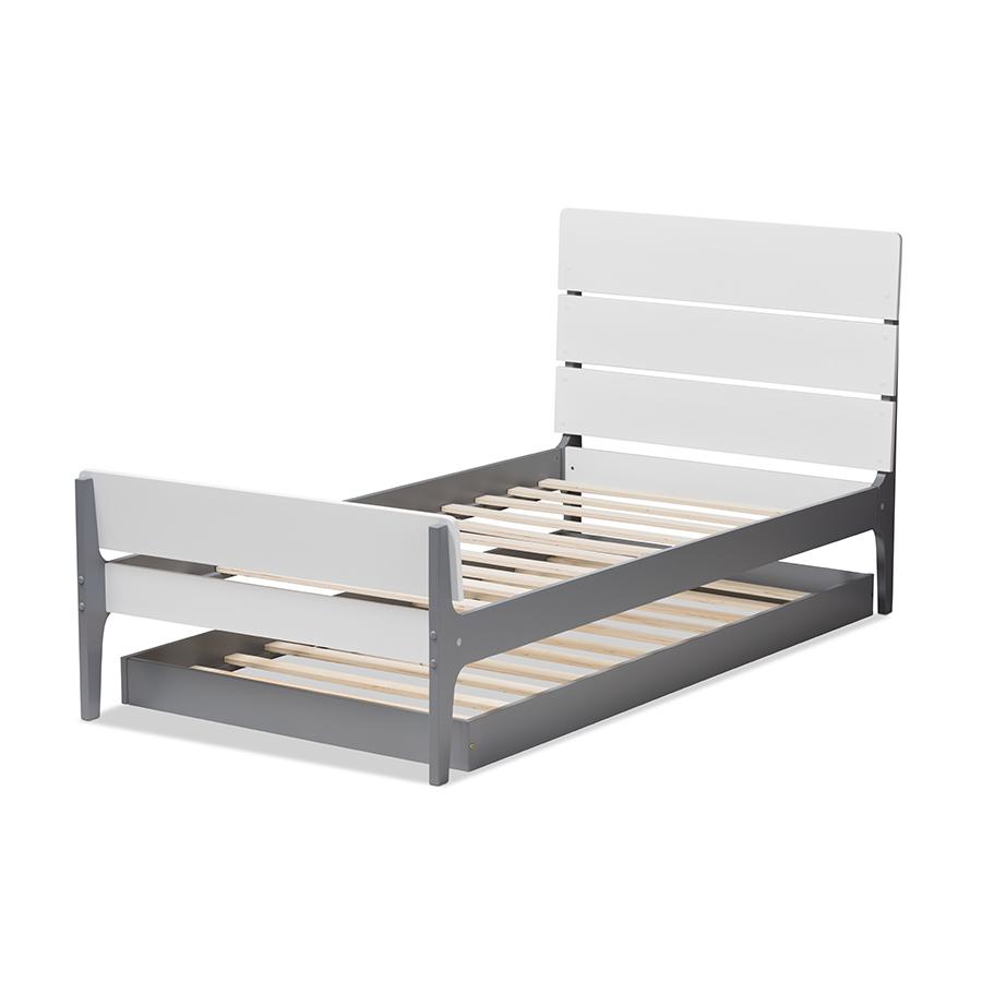 Classic Mission Style White and Grey-Finished Wood Twin Platform Bed. Picture 5