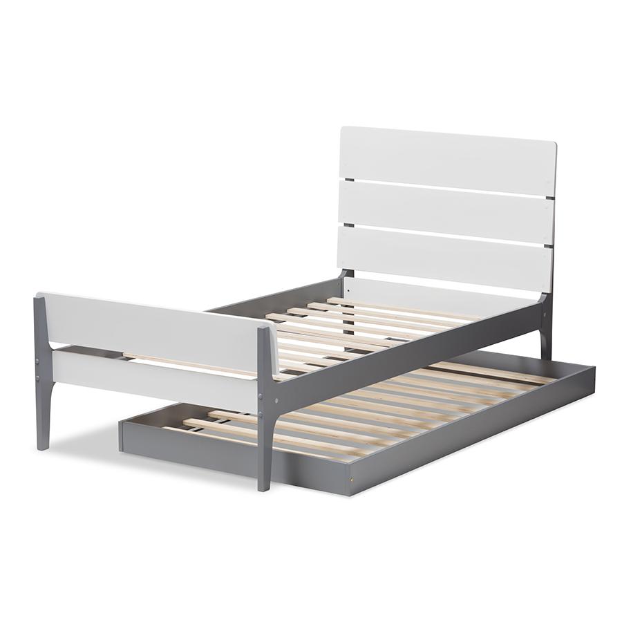 Classic Mission Style White and Grey-Finished Wood Twin Platform Bed. Picture 6