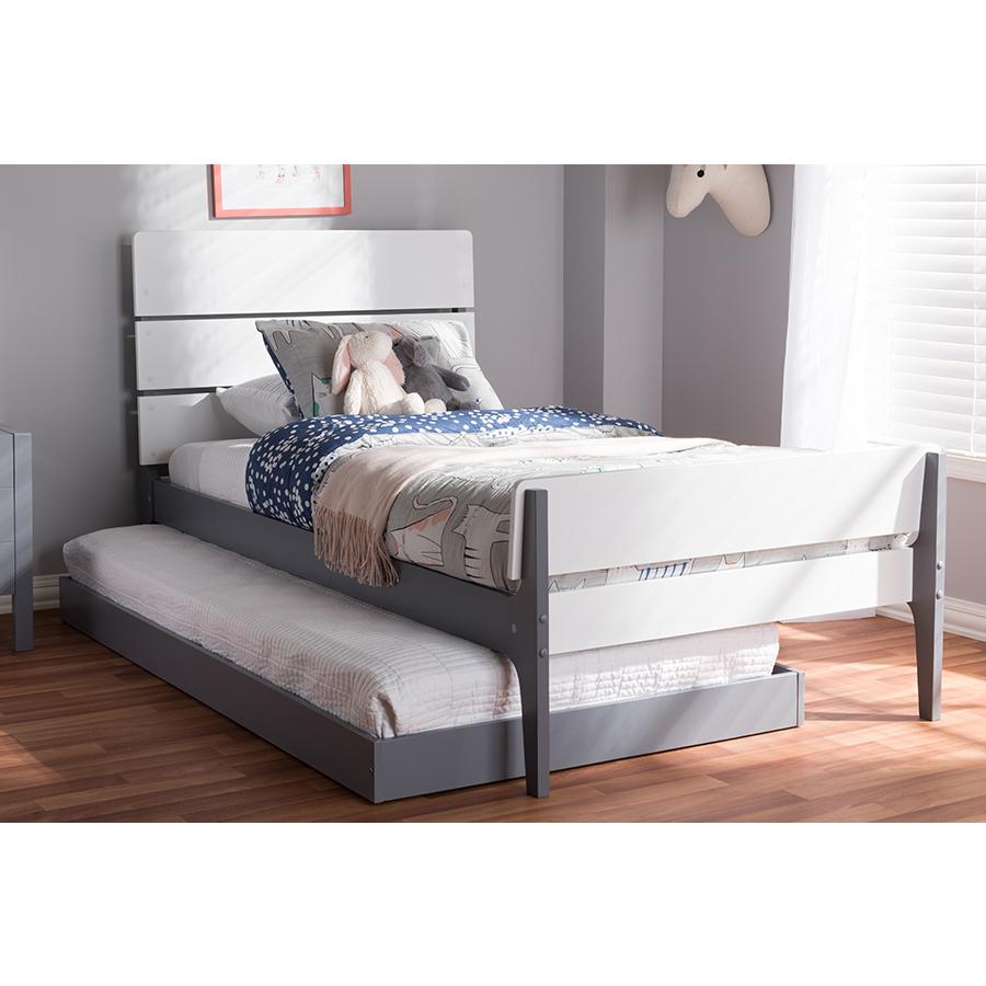 Classic Mission Style White and Grey-Finished Wood Twin Platform Bed. Picture 10