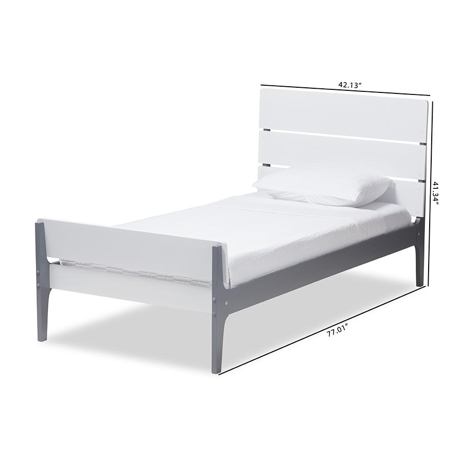 Nereida Modern Classic Mission Style White and Dark Grey-Finished Wood Twin Platform Bed. Picture 9