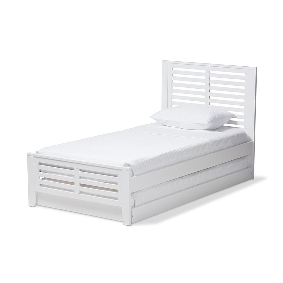 Sedona Modern Classic Mission Style White-Finished Wood Twin Platform Bed with Trundle. Picture 1