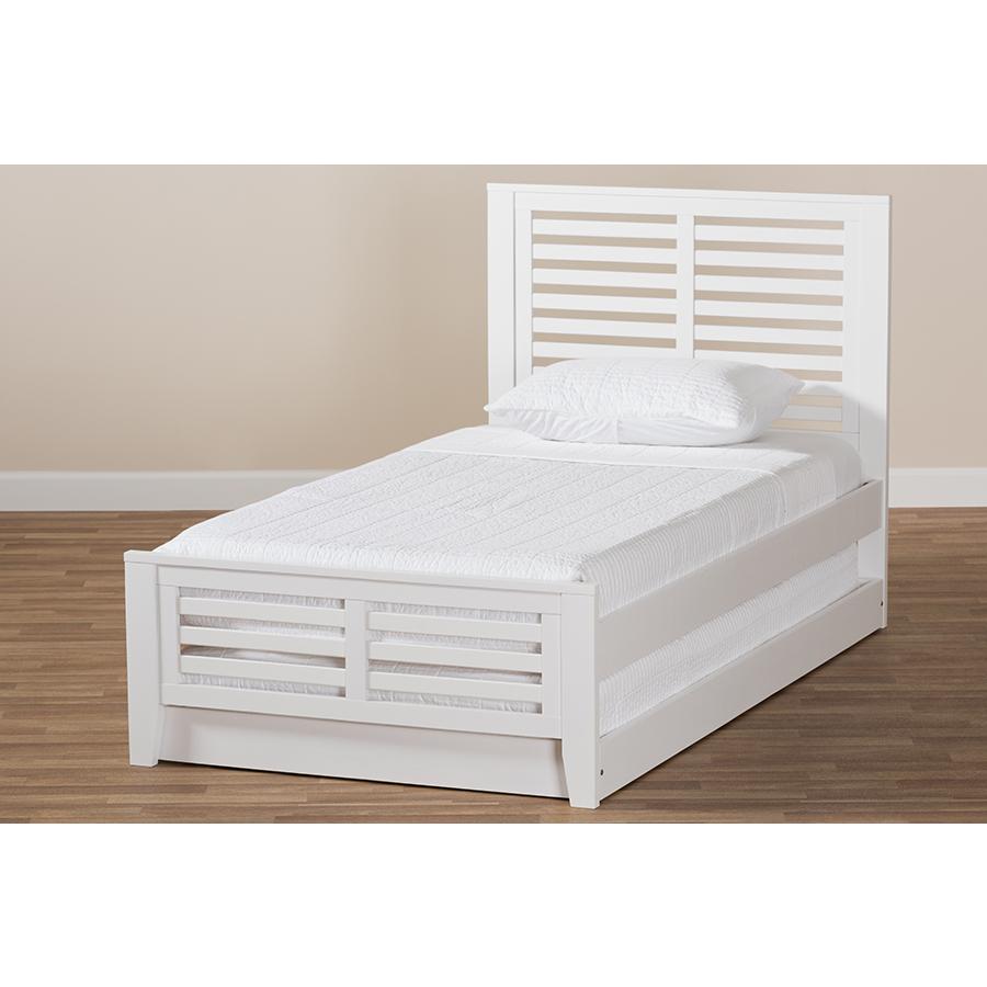 Sedona Modern Classic Mission Style White-Finished Wood Twin Platform Bed with Trundle. Picture 12