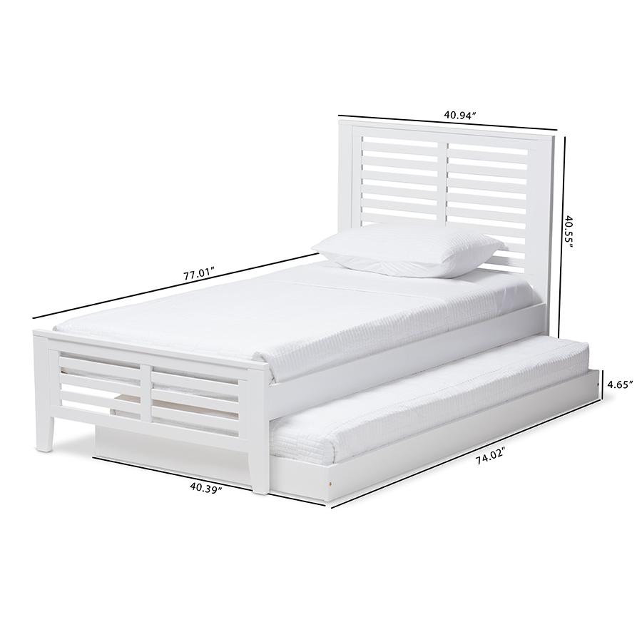 Sedona Modern Classic Mission Style White-Finished Wood Twin Platform Bed with Trundle. Picture 3