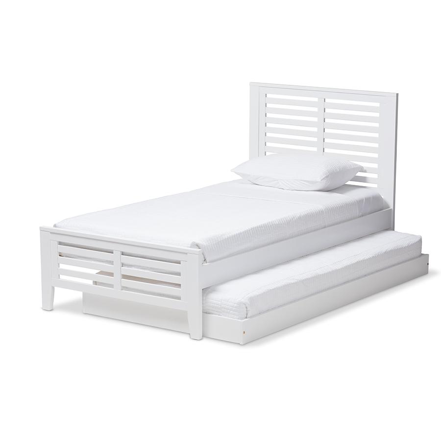 Sedona Modern Classic Mission Style White-Finished Wood Twin Platform Bed with Trundle. Picture 4