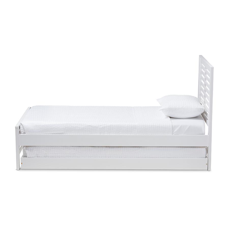 Sedona Modern Classic Mission Style White-Finished Wood Twin Platform Bed with Trundle. Picture 5