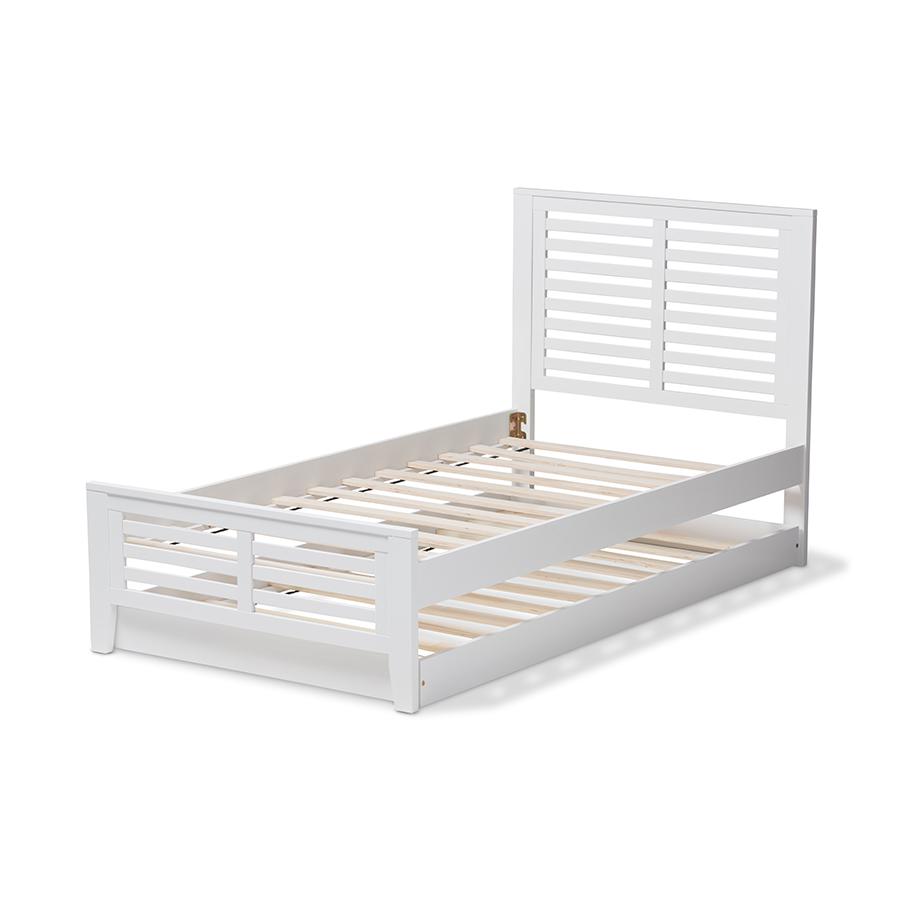 Sedona Modern Classic Mission Style White-Finished Wood Twin Platform Bed with Trundle. Picture 6