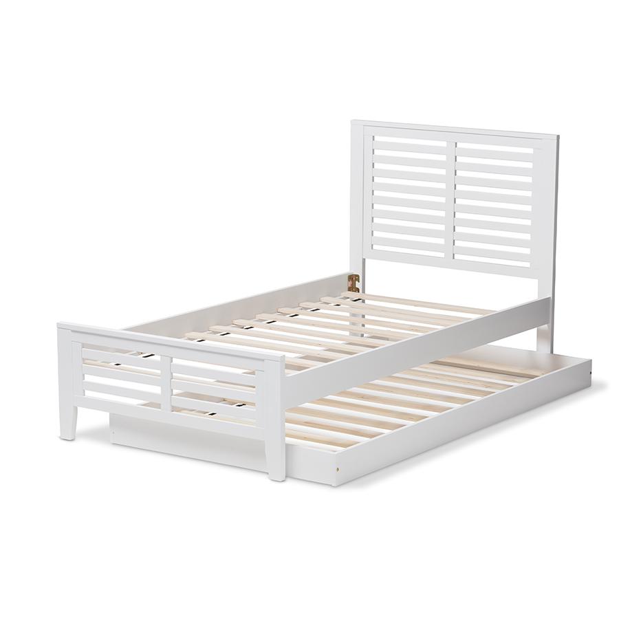 Sedona Modern Classic Mission Style White-Finished Wood Twin Platform Bed with Trundle. Picture 7