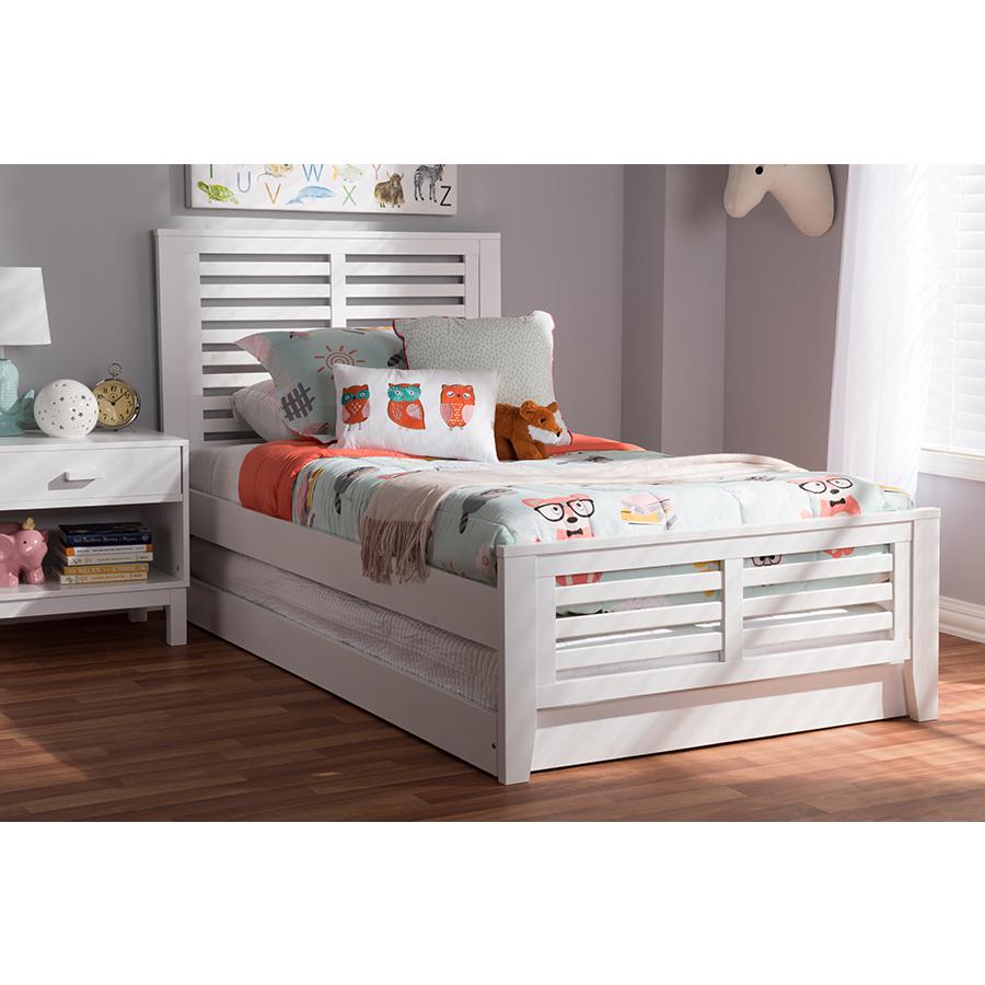 Sedona Modern Classic Mission Style White-Finished Wood Twin Platform Bed with Trundle. Picture 2
