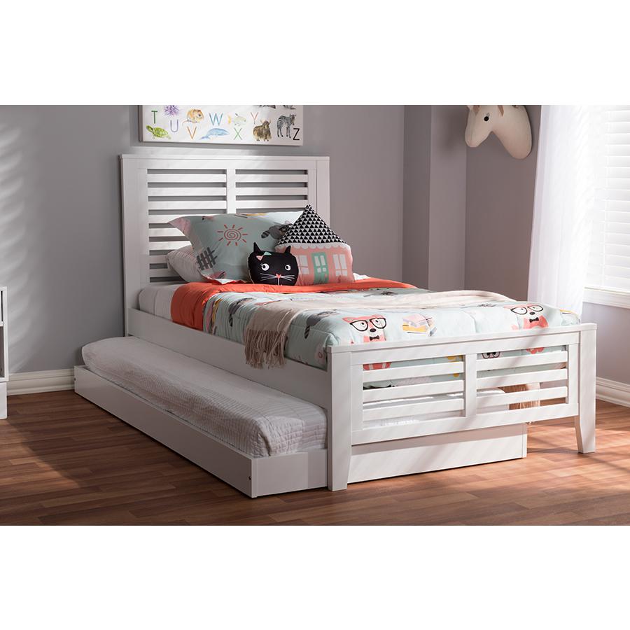 Sedona Modern Classic Mission Style White-Finished Wood Twin Platform Bed with Trundle. Picture 11