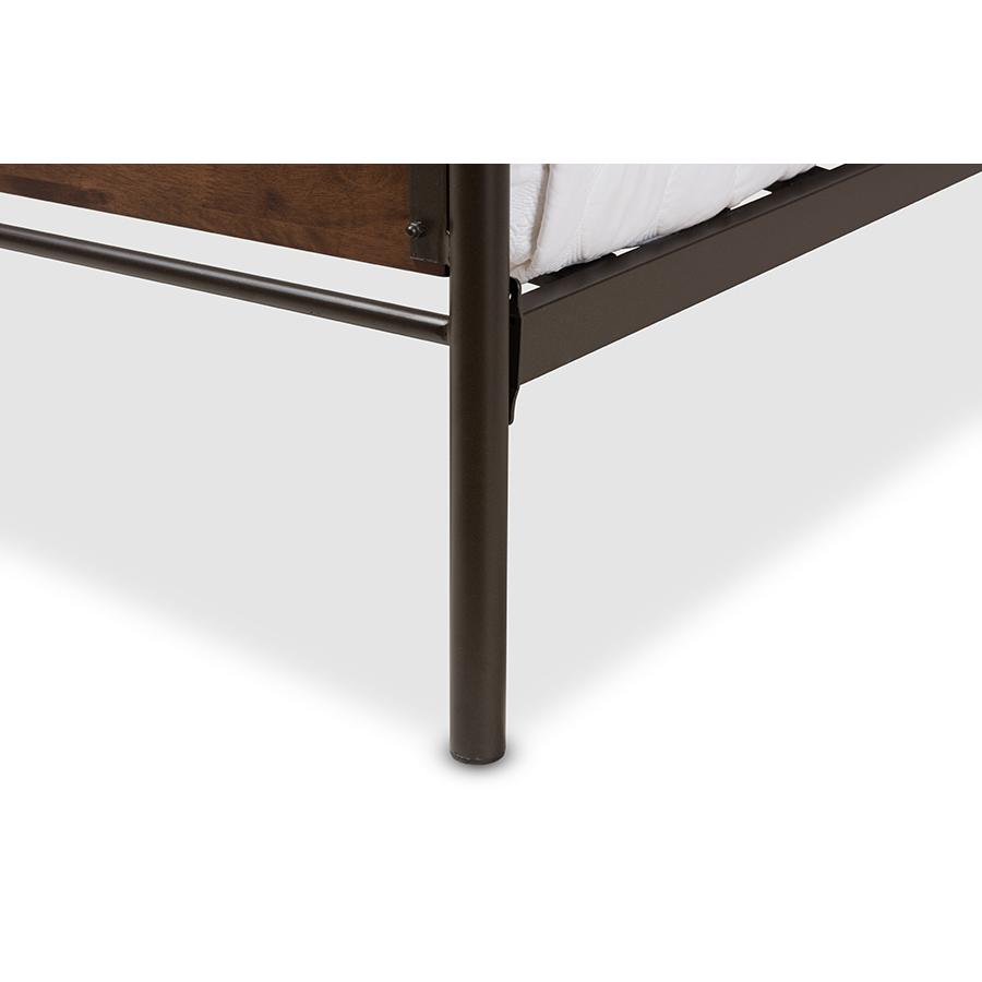 Industrial Black Bronze Finished Metal Coco Brown Wood Twin Size Platform Bed. Picture 5