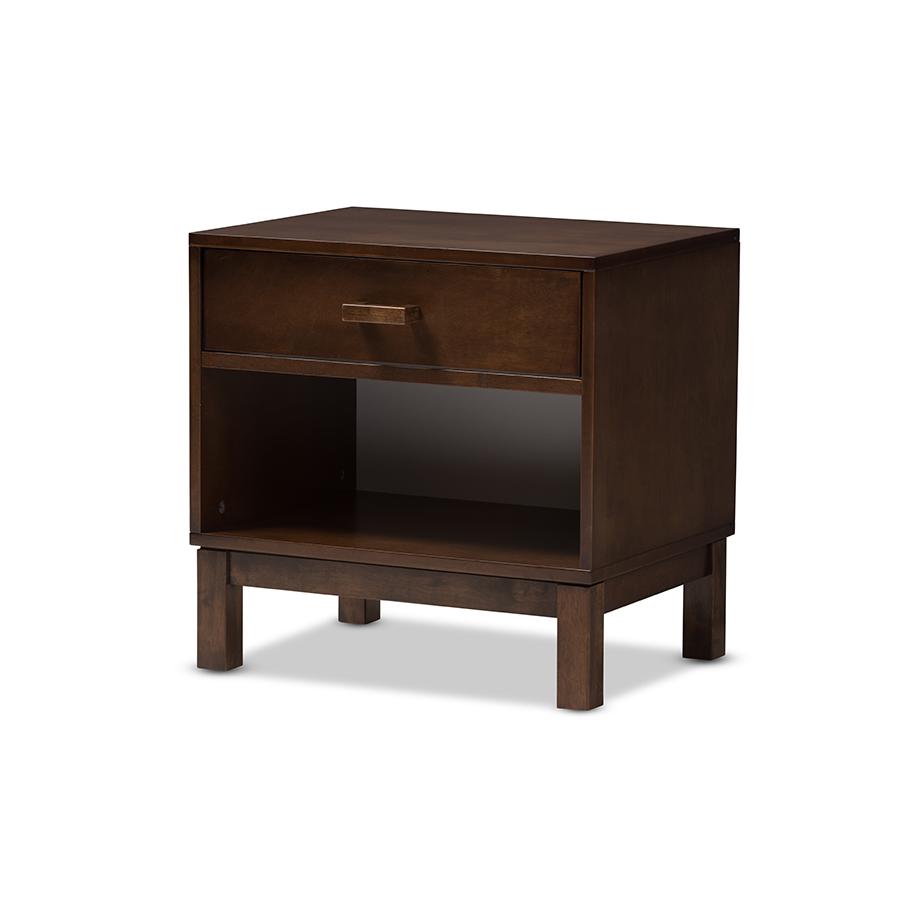 Deirdre Modern and Contemporary Brown Wood 1-Drawer Nightstand. Picture 1