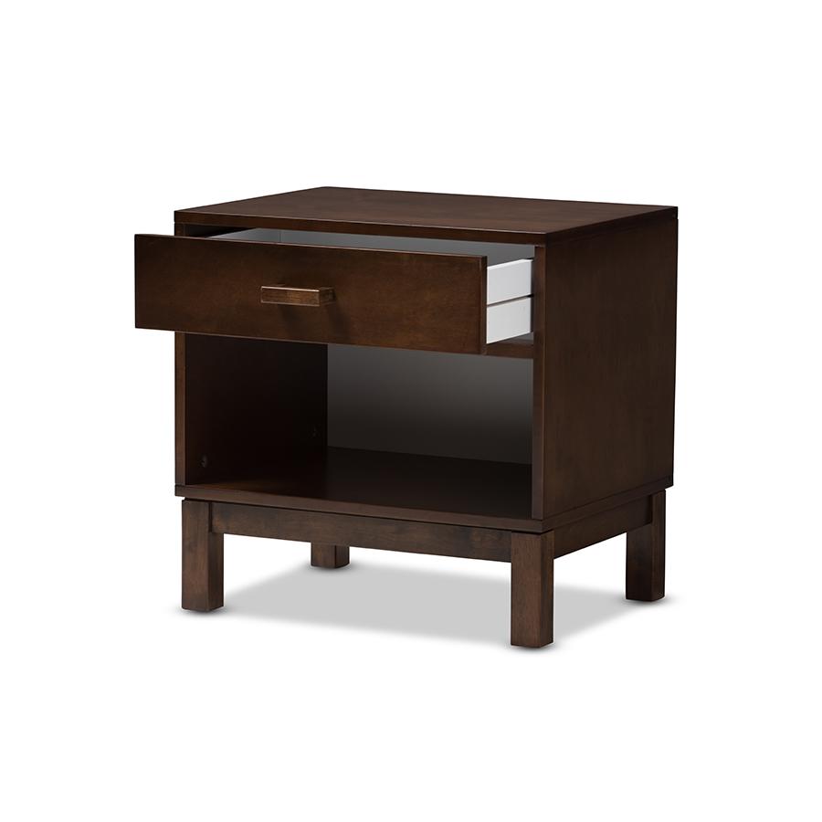Deirdre Modern and Contemporary Brown Wood 1-Drawer Nightstand. Picture 3
