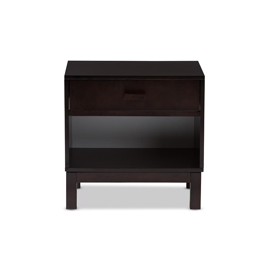 Deirdre Modern and Contemporary Dark Brown Wood 1-Drawer Nightstand. Picture 4