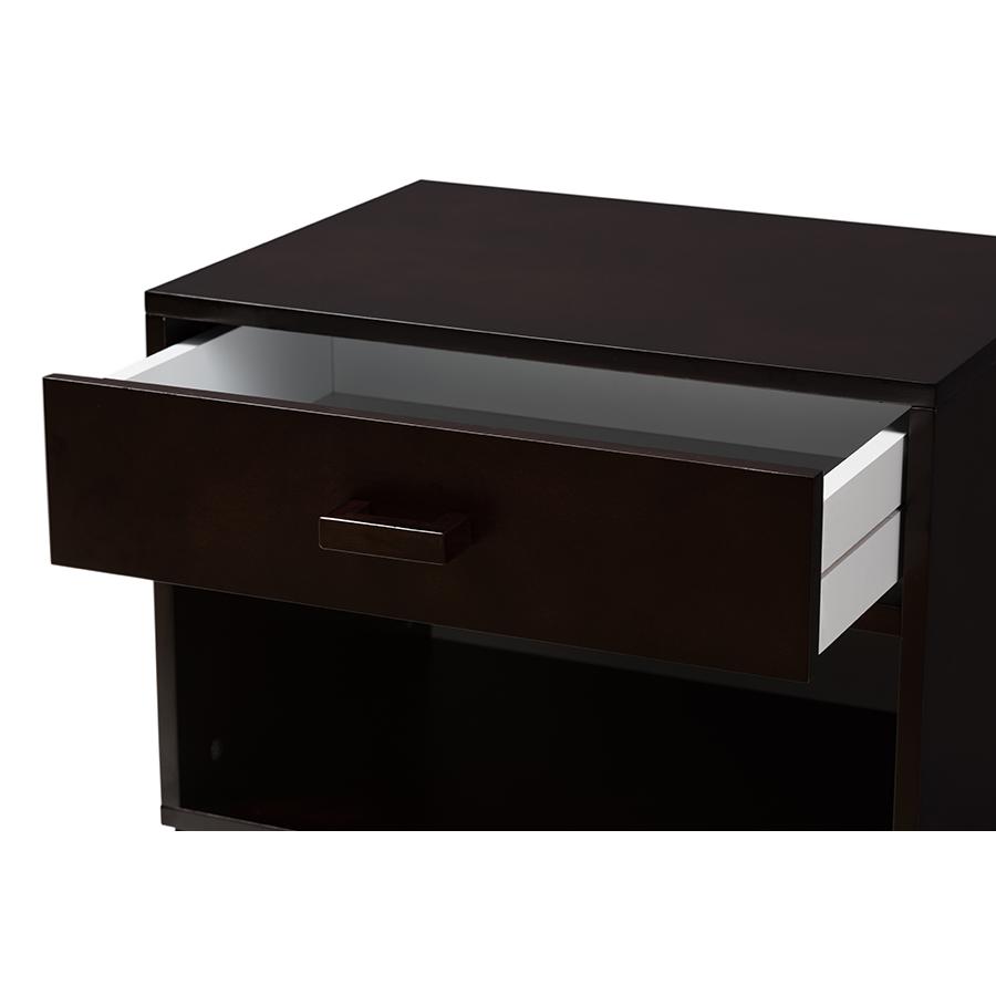 Deirdre Modern and Contemporary Dark Brown Wood 1-Drawer Nightstand. Picture 7