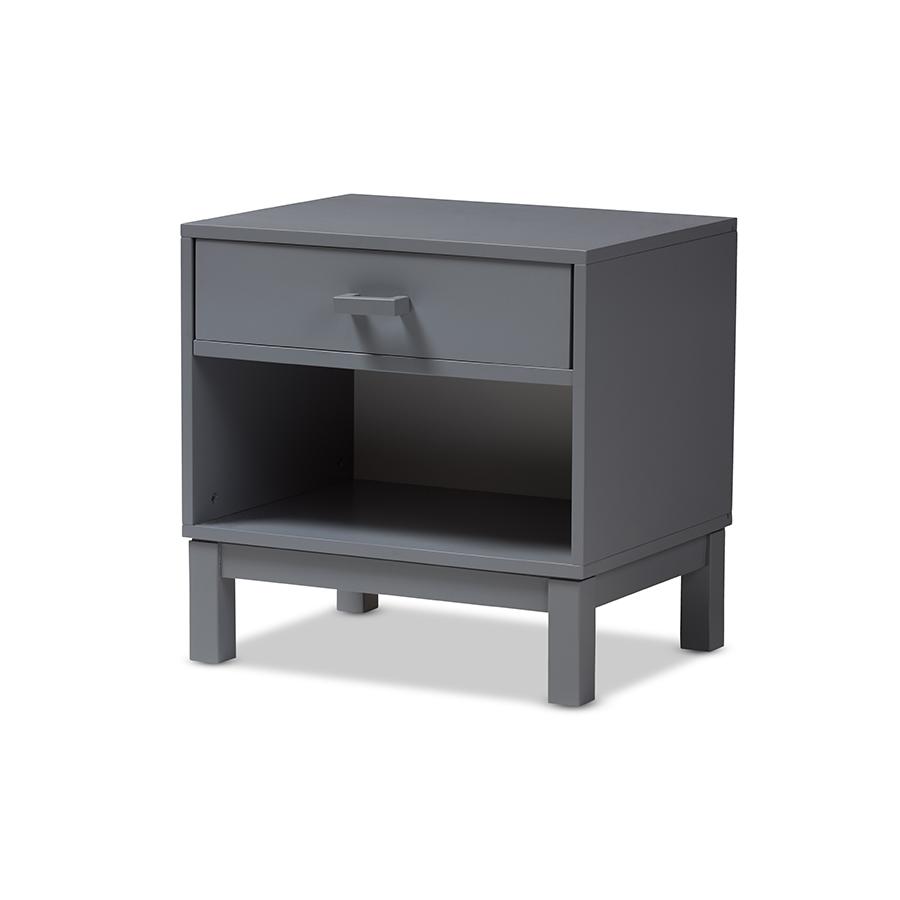 Baxton Studio Deirdre Modern and Contemporary Grey Wood 1-Drawer Nightstand. Picture 1