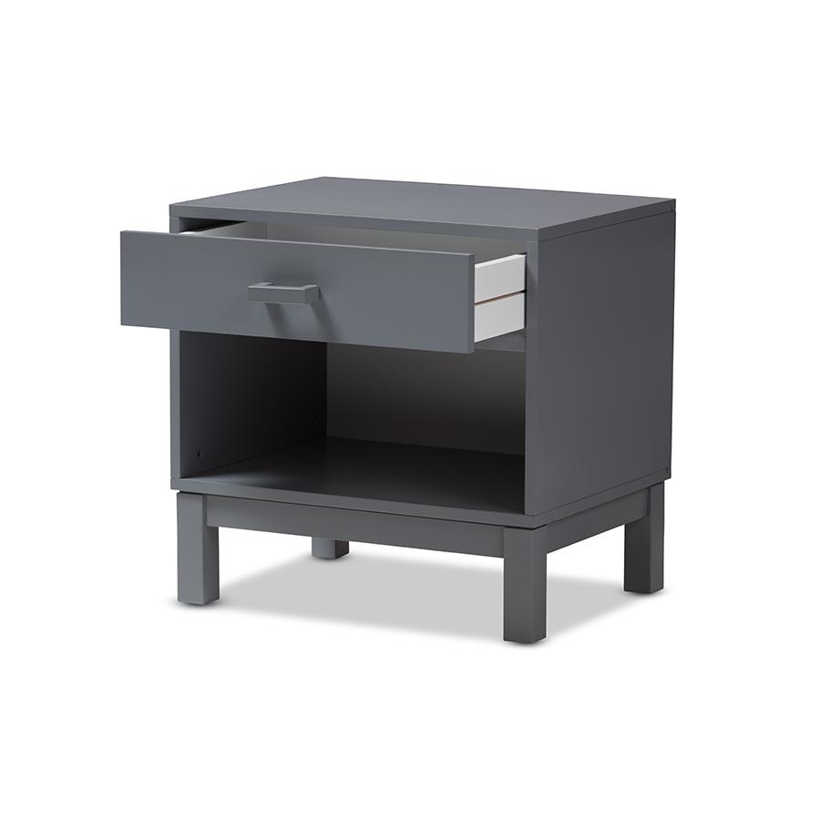 Deirdre Modern and Contemporary Grey Wood 1-Drawer Nightstand. Picture 3