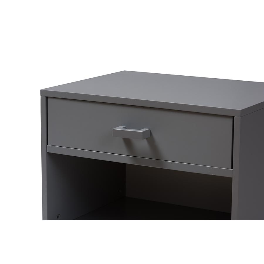 Baxton Studio Deirdre Modern and Contemporary Grey Wood 1-Drawer Nightstand. Picture 5