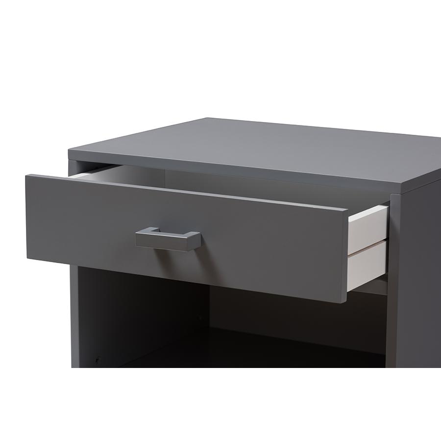 Deirdre Modern and Contemporary Grey Wood 1-Drawer Nightstand. Picture 7