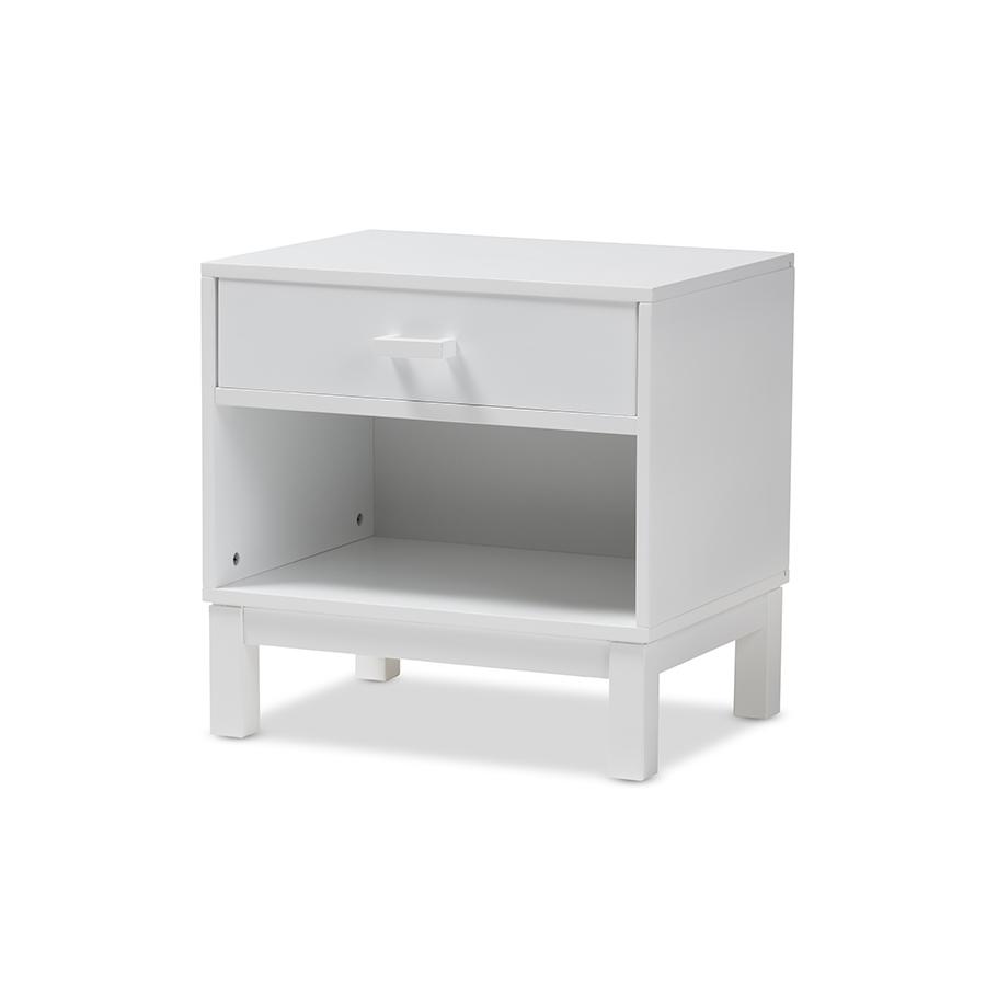 Deirdre Modern and Contemporary White Wood 1-Drawer Nightstand. Picture 1