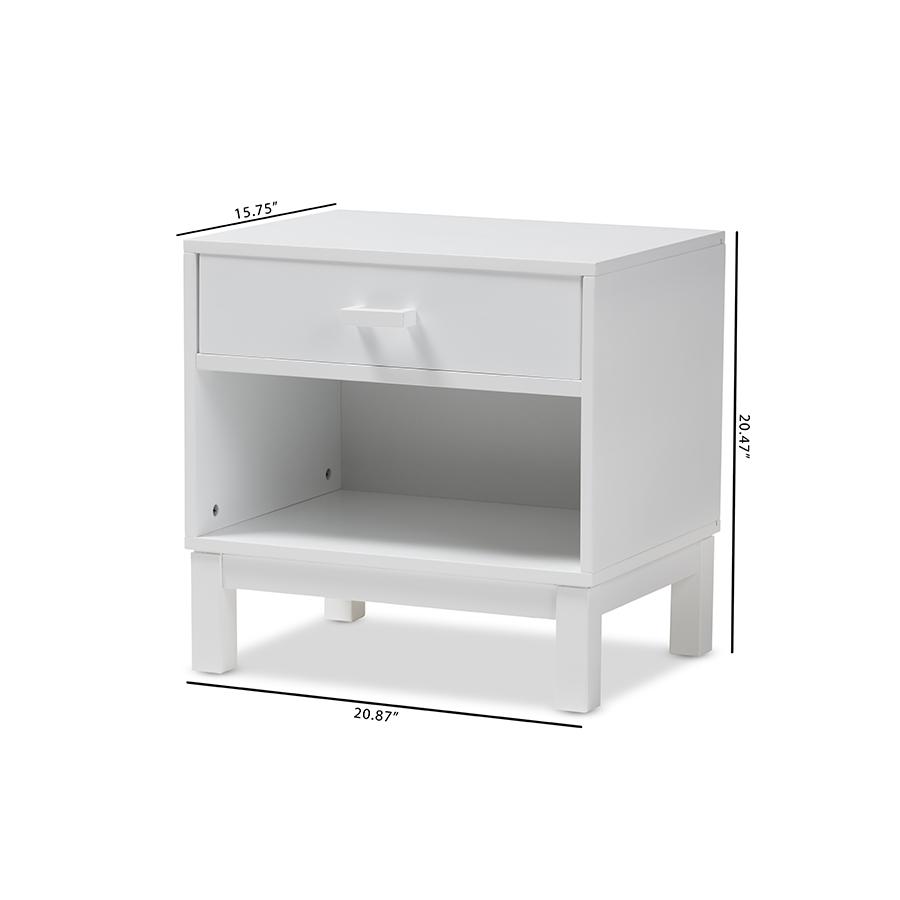 Deirdre Modern and Contemporary White Wood 1-Drawer Nightstand. Picture 11