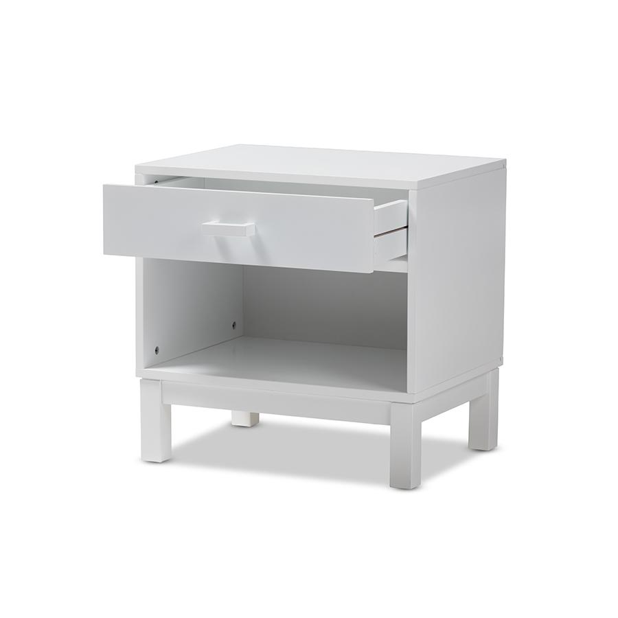 Deirdre Modern and Contemporary White Wood 1-Drawer Nightstand. Picture 3