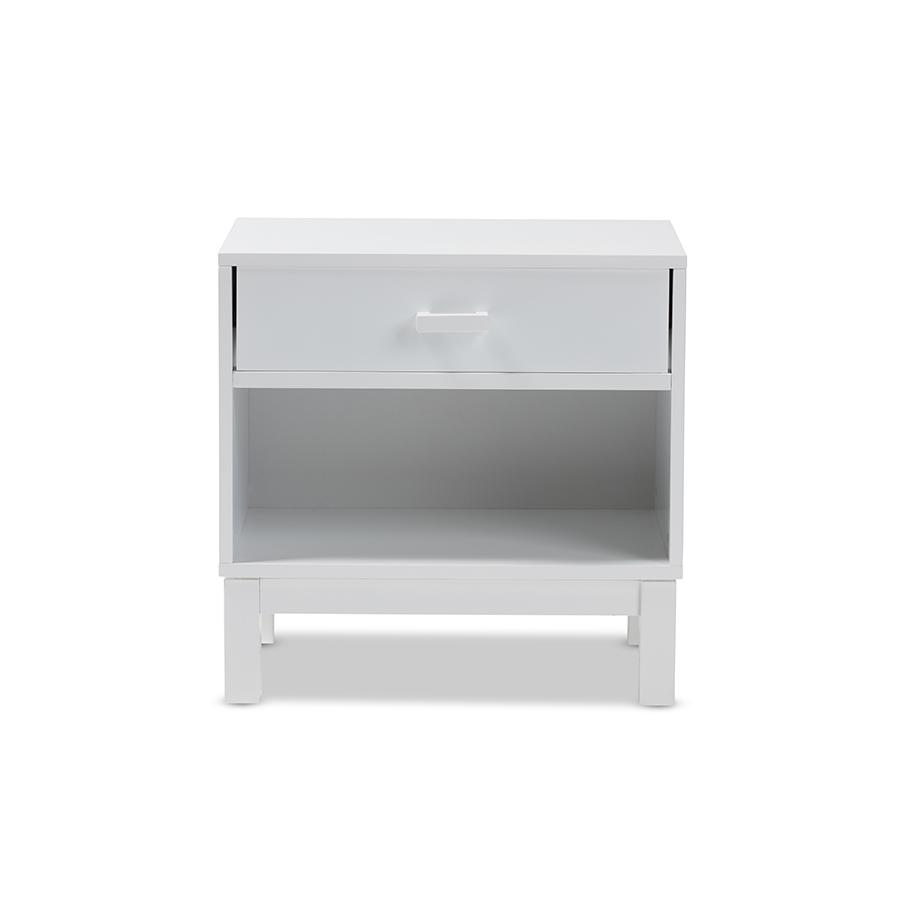 Deirdre Modern and Contemporary White Wood 1-Drawer Nightstand. Picture 4
