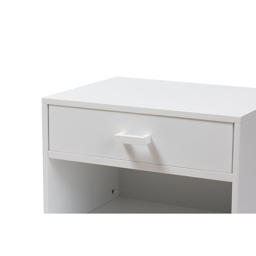 Deirdre Modern and Contemporary White Wood 1-Drawer Nightstand. Picture 6