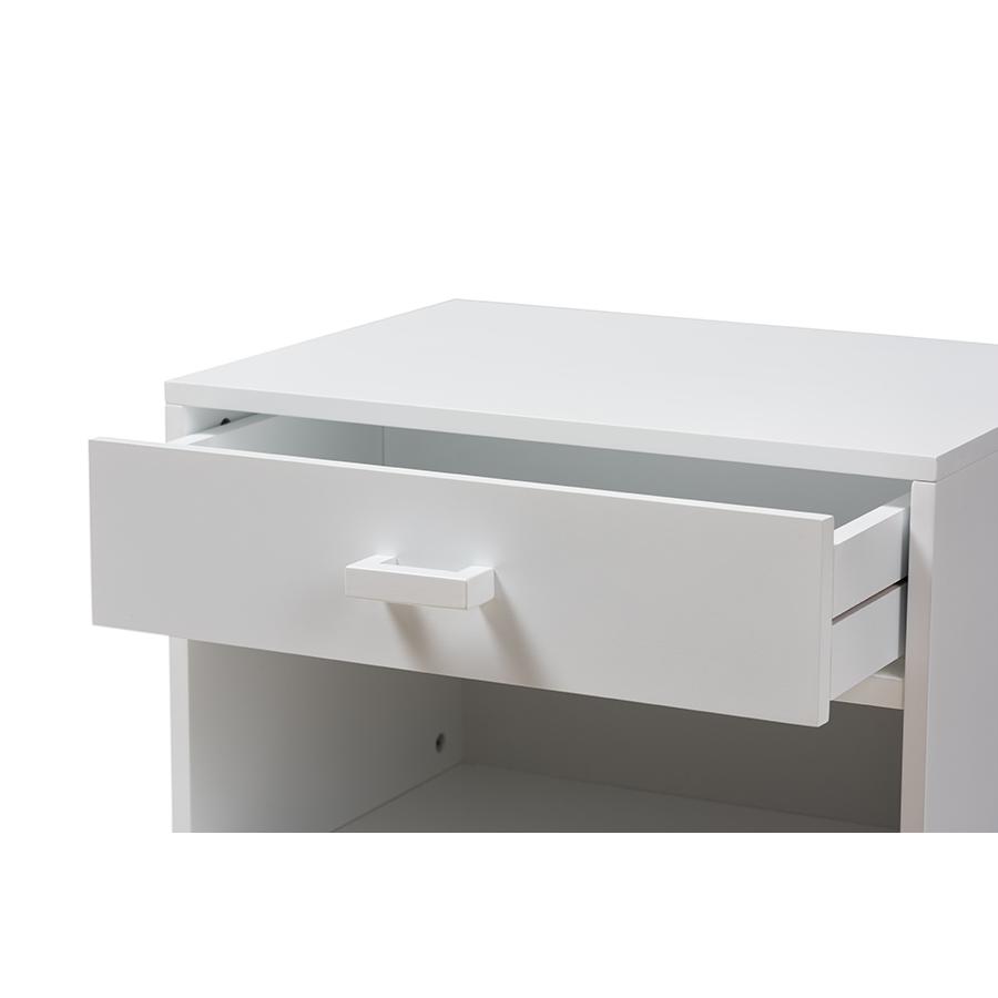 Deirdre Modern and Contemporary White Wood 1-Drawer Nightstand. Picture 7