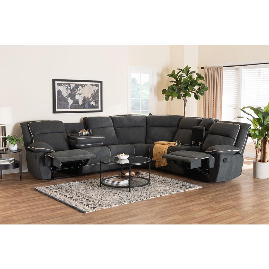 Dark Grey and Light Grey Two-Tone Fabric 7-Piece Reclining Sectional. Picture 10