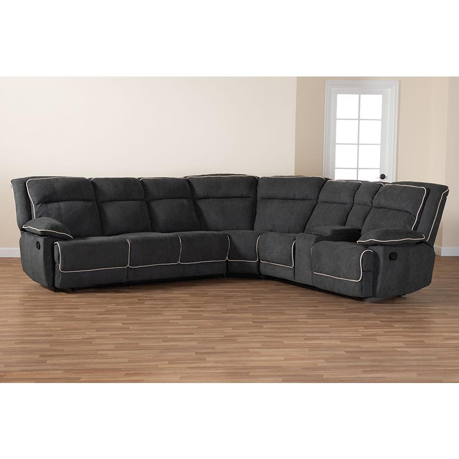Dark Grey and Light Grey Two-Tone Fabric 7-Piece Reclining Sectional. Picture 11