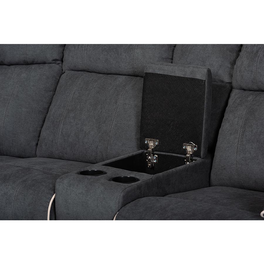 Dark Grey and Light Grey Two-Tone Fabric 7-Piece Reclining Sectional. Picture 5