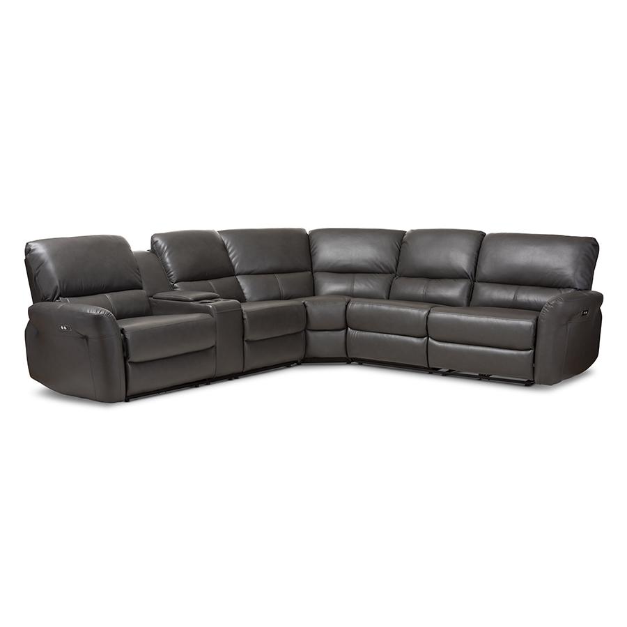 Grey Bonded Leather 5-Piece Power Reclining Sectional Sofa. Picture 1