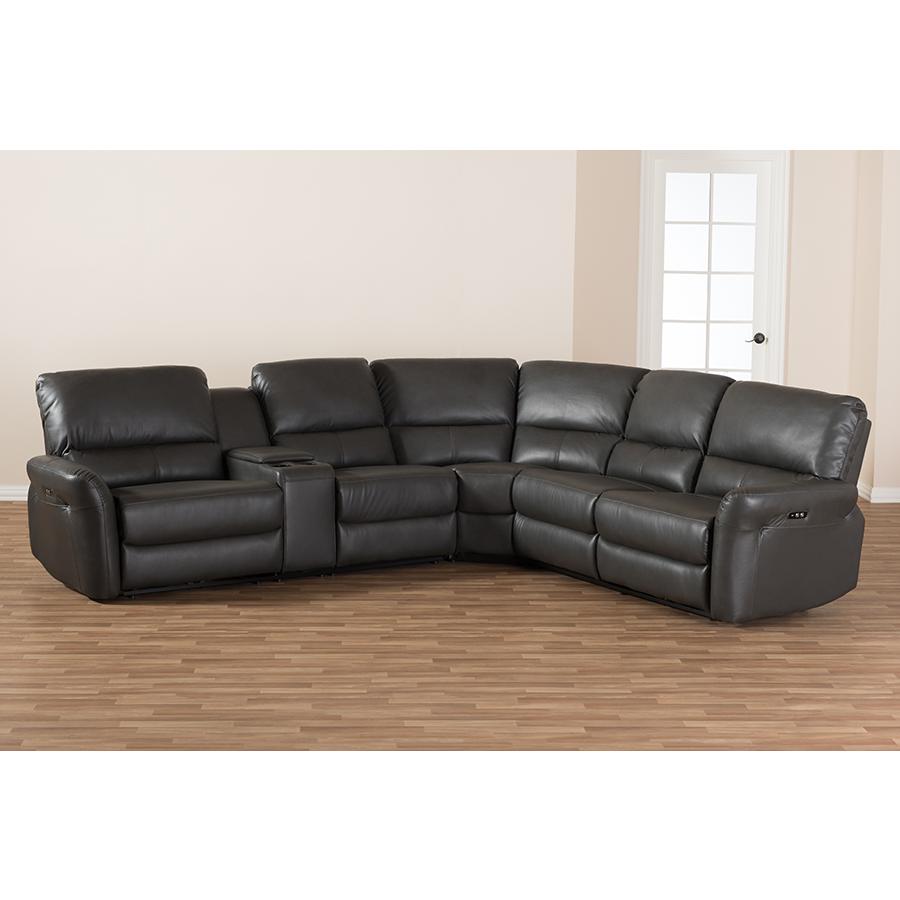 Grey Bonded Leather 5-Piece Power Reclining Sectional Sofa. Picture 11