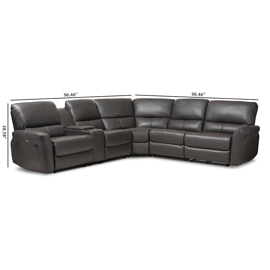 Grey Bonded Leather 5-Piece Power Reclining Sectional Sofa. Picture 12