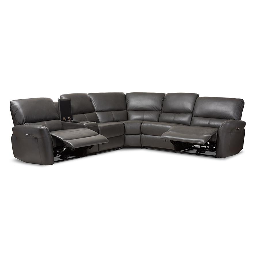Grey Bonded Leather 5-Piece Power Reclining Sectional Sofa. Picture 2