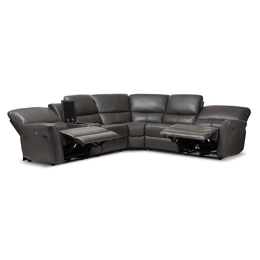 Grey Bonded Leather 5-Piece Power Reclining Sectional Sofa. Picture 3