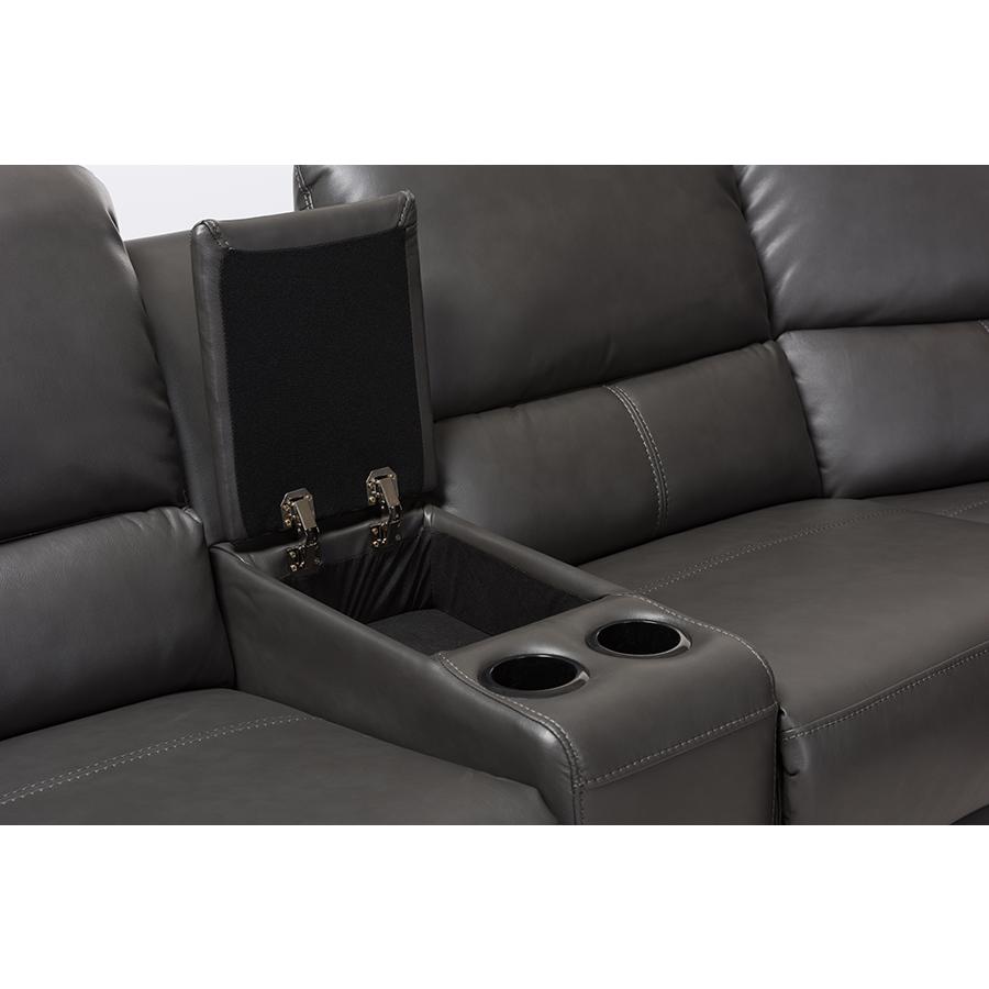 Grey Bonded Leather 5-Piece Power Reclining Sectional Sofa. Picture 4