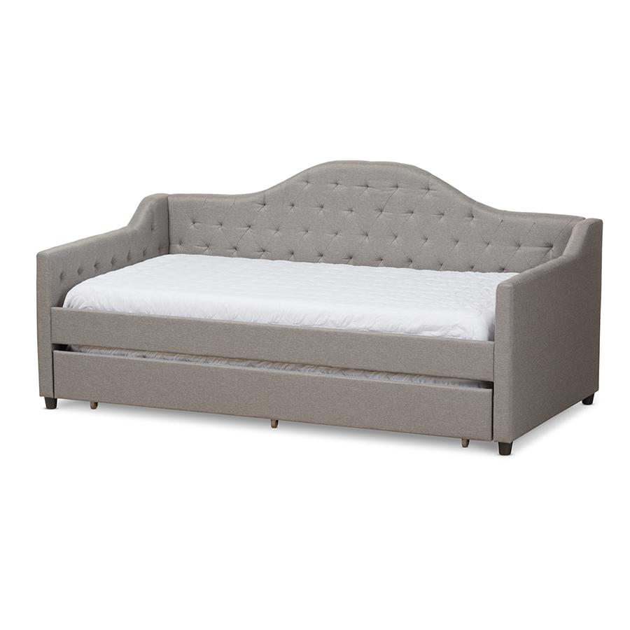Perry Modern and Contemporary Light Grey Fabric Daybed with Trundle. The main picture.
