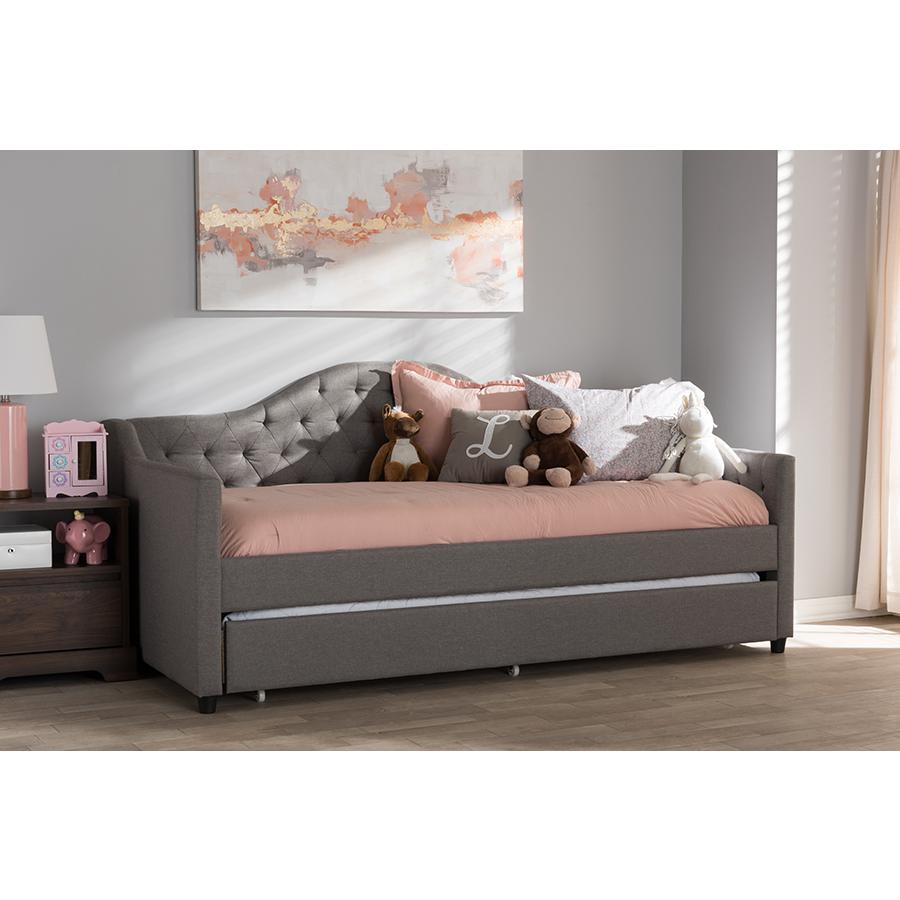Perry Modern and Contemporary Light Grey Fabric Daybed with Trundle. Picture 2