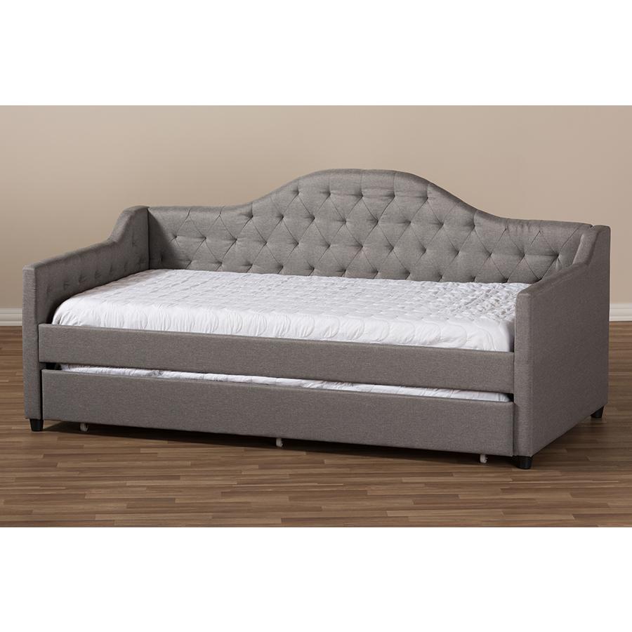 Perry Modern and Contemporary Light Grey Fabric Daybed with Trundle. Picture 11