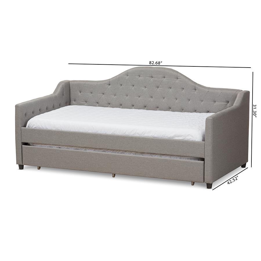 Perry Modern and Contemporary Light Grey Fabric Daybed with Trundle. Picture 12